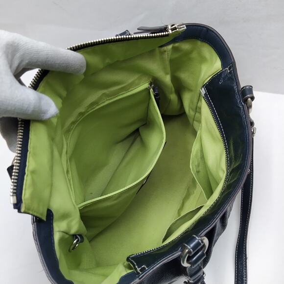 Coach Navy Blue Patent Leather Double Handles Zipper Closure Tote Bag - Picture 9 of 16